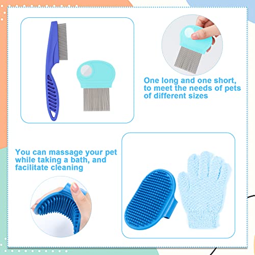 VCZONE Small Animal Grooming Set: Pet Nail Clipper & File, Flea Comb, Shampoo Brush, Shedding Slicker Brush, Massage Glove, Cleaning Comb (Blue) - color: Blue