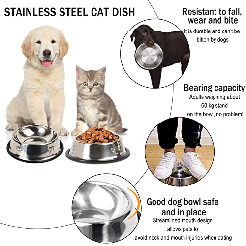 Hamiledyi Stainless Steel Dog Cat Bowl with Rubber Base 4 Pack Pet Feeder and Water Bowls Stackable Non-Slip Puppy Dishes for Small Medium Animals Kitten Rabbit - size: Medium