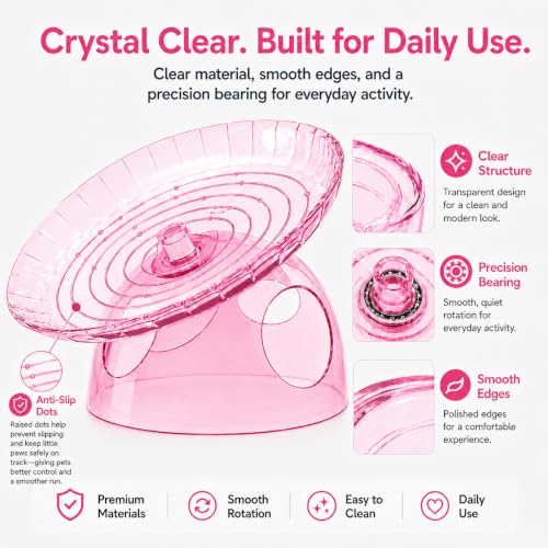 Silent Hamster Wheel with Hamster Hideout, Quiet Flying Saucer Exercise Wheel for Dwarf Hamsters, Stable Running Wheel, Small Animal Cage Accessory, Easy to Clean (Pink) | 2-in-1 flying saucer wheel with hideout, quiet spin, wide track, clear body, stable