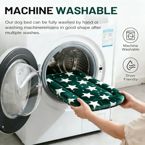 Dog Bed Mat, Reversible Crate Pad & Cute Dog Bed - Machine Washable Kennel Mat with Ultra Soft (Big&Small Stars Green, 18" L x 14" W x 1.5" Th) - color: Big&Small Stars Green, size: 18"L x 14"W x 1.5"Th