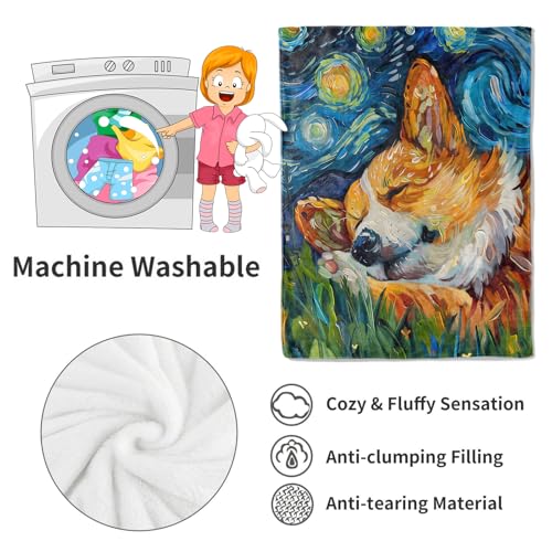Corgi Blanket Starry Night Puppy Throw Blankets,Gifts for Kids Woman Adult & Dog Lover,Lightweight Soft Fleece,for Sofa Couch Bed Room Modern Artistic Decor 60x80in - color: Corgi, size: 60x80in