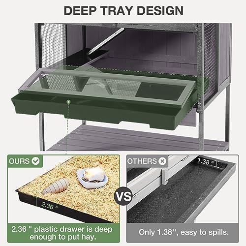 Guinea Pig Cage, Moveable Metal Frame Hamster Cage Anti-Chewing with Aluminium Alloy Edge, Hideouts, Ramps, Seesaws Chewing Toy, Deeper Pull-Out Leakproof Tray for Indoor Outdoor(Grey) - color: Grey