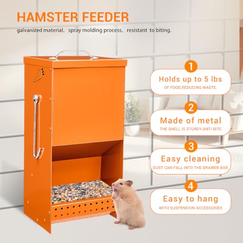 Rabbit Feeders Automatic for Cages,Orange 5 Pound Large Metal Trough Feeder | With Lid Galvanized Steel Outdoor Bunny Food Dispenser for Rabbits Chicken Guinea Pig Pet Other Small Animals