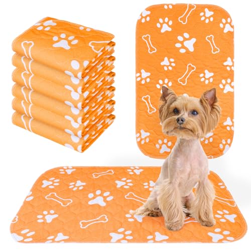 BEAUTYZOO 6 Pack Washable Pee Pads for Dogs, Reusable Puppy Pads for Potty Training, Waterproof Super Absorbent Whelping Pads Mats Non Slip Against Urine for Small Medium Dogs Cats, 16" x 24" - color: Orange, size: 16 X 24 Inch (Pack of 6)