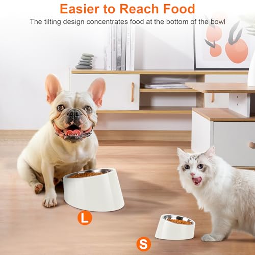 Tilted Dog Bowl Non-Slip & Non-Spill Pet Feeder with Elevated Detachable Melamine Stand, Easy to Get Food Dog Dish, M/180ml White - color: White, size: Medium(180ml)