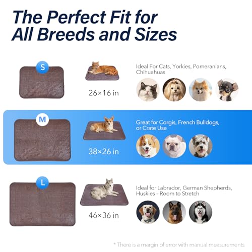 Cooling Mat for Medium Dogs, 38"x26", M | Chew-Resistant & Non-Slip, Cool-to-Touch, Easy Clean, Foldable & Portable for Indoor Outdoor Crate Car Use - size: M 26"x38"