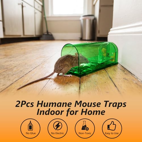 2 Pcs Humane Mouse Traps No Kill,Catch and Release Mouse Traps That Work,Live Mouse Trap Small Capture Cage,Reusable Mice Trap Catch for House & Outdoors - size: 2 Pack