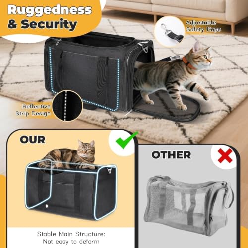 YUDODO 25lbs Cat Carrier Lightproof Soft Sided Pet Carrier for Large Cat | Airline Approved, Lightproof Breathable Design, Side Pockets, Durable Mesh, Foldable and Portable, Black - color: Black