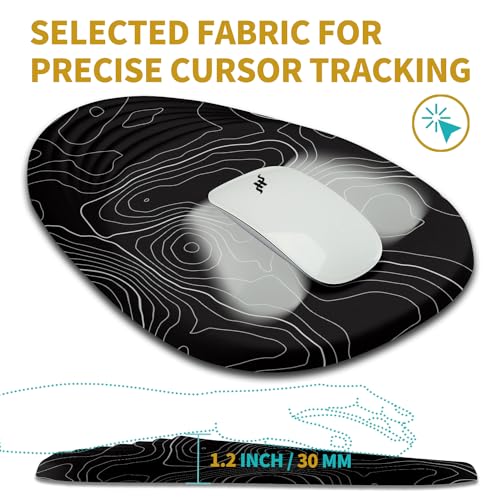 Hokafenle Ergonomic Mouse Pad Wrist Support with Stepped-wedge Design, Wrist Rest Pain Relief Mousepad Filled with Memory Foam, Carpal Tunnel Mousepad for Wireless Mouse(12x8 inch, Topographical Line) - color: KM018-Topographical Line
