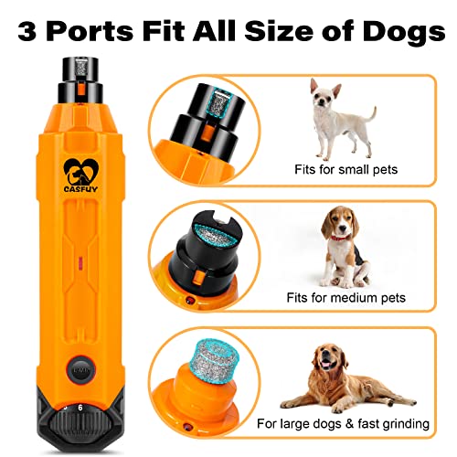 Casfuy 6-Speed Dog Nail Grinder - Newest Enhanced Pet Nail Grinder Super Quiet Rechargeable Electric Dog Nail Trimmer Painless Paws Grooming & Smoothing Tool for Large Medium Small Dogs (Orange) - color: C-Orange