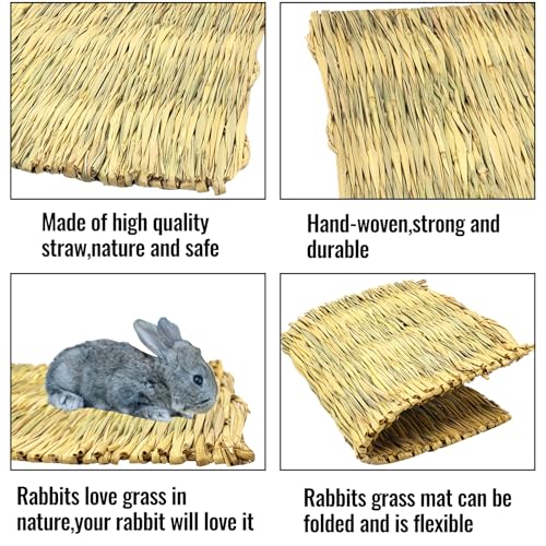 Tfwadmx Rabbit Grass Mat 8Pcs Large 16''x11'' Natural Woven Seagrass Mat Bunny Sleeping Bed Mat Cage Chew Toy for Chinchilla Guinea Pig Ferret Guinea Pig and Small Animals - size: 16.0''x11''(8pcs)