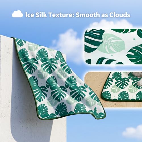 NWK Pet Cooling Mat Q-Max>0.345 Fabric for Dogs & Cats (Green Leaf, Small) | Cooling Surface Absorb Heat, Soft Thick fill, Machine Washable, Breathable Mesh Bottom, No Water Needed, 20’’ X 16’’ X 0.3’’ - color: Green Leaf, size: Small (20'' X 16'' X 0.3''