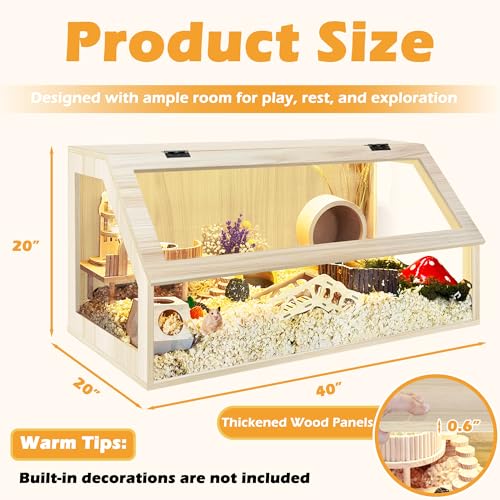 PROLEE Hamster Cage Large Chewproof, 40" x 20" x 20" Sloped Mice and Rat Habitat with Clear View, Solid Built with Lockable Design and Openable Top (Oak) - color: Oak