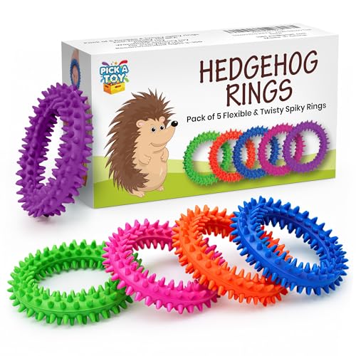 Hedgehog Rubber Rings Fidget Bracelet for Kids, 5 Pack | Spiky Sensory Toy, Firm Textured Rubber Ring, Classroom Prizes Boys & Girls, ADHD Sensory Toys - style: Fidget Rings Purple Green Pink Orange Blue