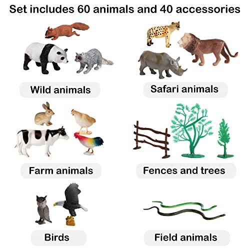 100Piece Set of Animals Figures & Accessories in Storage Container