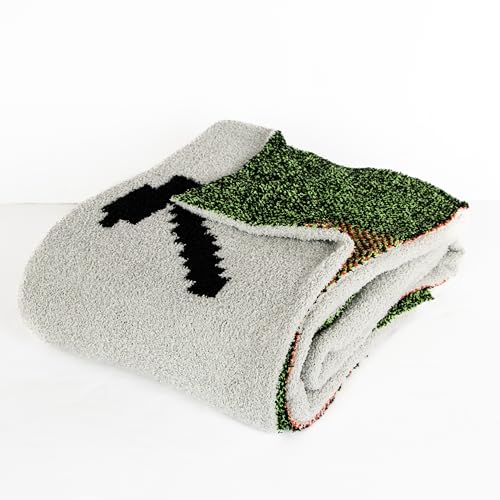Jay Franco Minecraft Feather Knit Fluffy Throw Blanket - Creeper and Weapons Fuzzy Blanket Measures 50 x 60 Inch, Super Soft Lightweight Gamer Bedding - color: Gray - Minecraft