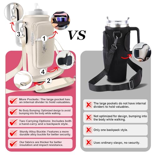 Stanley Carrier Bag for Stanley 40oz/30ozTumbler with Phone with 2 Adjustable Strap,3 Pockets Bottle Stanley Cup Carrier Bag & Case,Accessories for Hiking Travelling - color: Beige