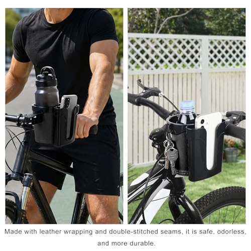 Bike Cup Holder, Motorbike Handlebar Drink Bottle Cage with Cell Phone & Key Holders, Universal Water Bottle Cage Beverage Holder for Most Motorcycles Scooters Bikes (Black) - color: Black