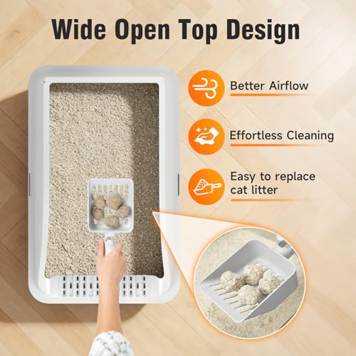 Stainless Steel Cat Litter Box, Extra Large XL Odor Free Metal Litter Box with High Sides Lid, Open Top Litter Pan Include Scoop Easy Cleaning Kitty Cat Box Anti-Urine Leakage, Non-Sticky - color: Light Grey XL