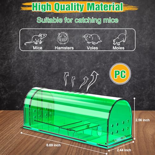 4 Pcs Humane Live Mouse Traps No Kill Reusable Mice Trap Catch | Green, PC Material, Reusable Capture & Release, Use for Home, Waterproof - size: 4 Pack