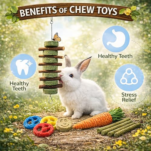 Grddaef 20 PCS Bunny Chew Toys for Teeth, Natural Rabbit Toys Apple Wood Grass Timothy Sticks Chew and Treat for Guinea Pigs Hamster Chinchillas - color: 20 Pcs
