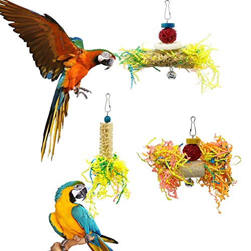 EBaokuup Bird Parrots Shredding Toys Parakeet Chewing Toys Bird Loofah Toys Parrot Cage Shredder Toys Bird Foraging Hanging Toys Bird Accessories for Parrots Lovebird Cockatiel Conure African Grey - color: 5 PCS