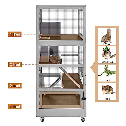 GUTINNEEN Ferret Cage Chinchilla House Large 4 Levels Rat Cage Perfect for Ferret,Chinchilla, Rat, Squirrel, Lizard and Other Small Animal,Upgrade Anti-Chewing (Grey)