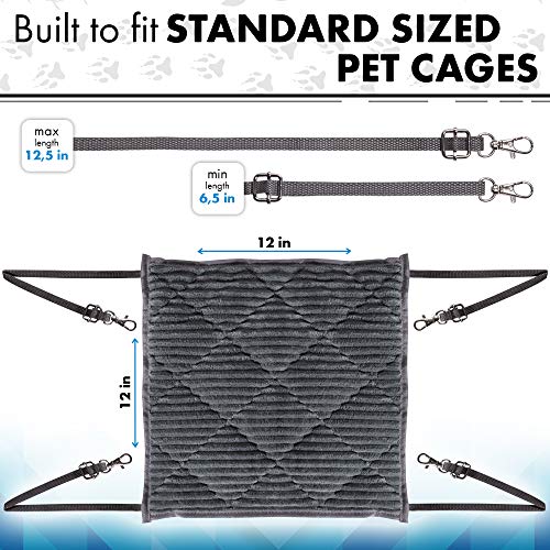 Ferret Hammock for Cage - Plush Double Bunk Bed Hanging Clips - Perfect for 2 or More Small Pets! (Rats, Ferrets, Hamsters, Guinea Pigs, Chinchillas & Squirrels) - Grey - color: Grey