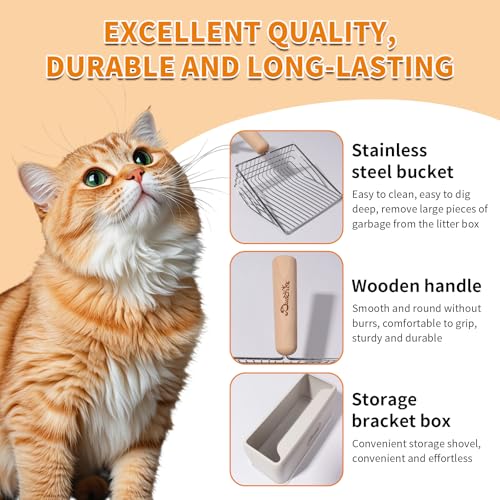 Cat Litter Scoop Metal Litter Scooper with Holder Cat Litter Scooper Kitty Litter Scoop Cat Poop Scooper Poop Scooper for Cat Litter Litter Box Scooper Metal
