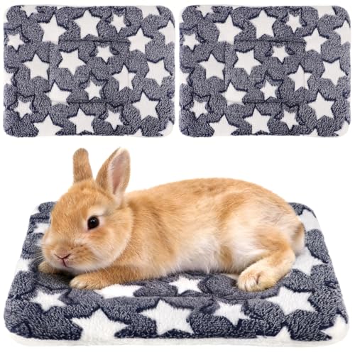 2 Pcs Bunny Bed, Washable Rabbit Bed, Double-Sided Fleece Sleeping Pad for Guinea Pig, Dwarf Rabbit, Chinchilla, Ferret, Hamster, Warm Small Animal Cage Mat, 13x10in, Gray Star - color: Gray Star