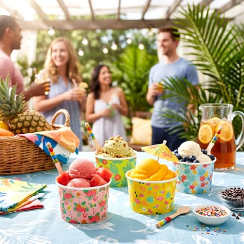 Jingmore 100 Pcs Ice Cream Paper Cups Bulk 8 oz Disposable Dessert Bowls for Hot or Cold Food Snack Treats Gift for Birthday Summer Party Favor Decoration(Hawaii) - style: Hawaii