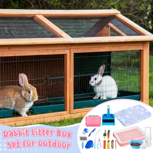 19 Pcs Rabbit Starter Kit Small Bunny Litter Box Rabbit Grooming Kit Water Bottle Bunny Toys Hay Feeder Bowl Blankets with Cleaning Set for Guinea Pig Accessories (Pink-White,Strawberry Bear) - color: Pink-white, style: Strawberry Bear