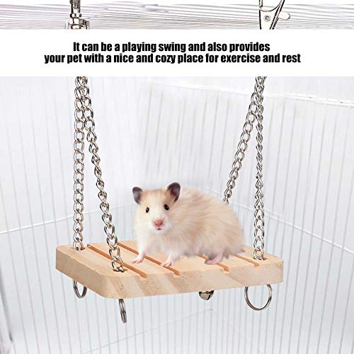 GLOGLOW Hamster Swing, Wooden Swing Hanging Bed with Hanging Chain | Hammock Cage Exercise Molar Toy for Guinea Pig Rat Gerbil Dwarf Hamster