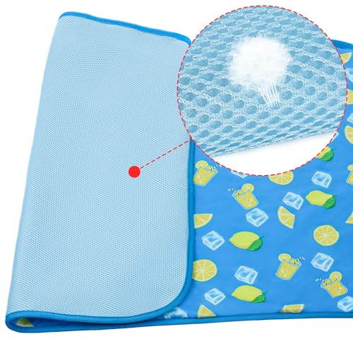 Summer Pet Cooling Mat - Cat Dog Cushion Pad Sleeping Cool Lemon Comfortable Soft for Pets Kids and Adults (Dark Blue Lemon, S) - color: Dark Blue Lemon, size: S: 15.5'' x 19.5''