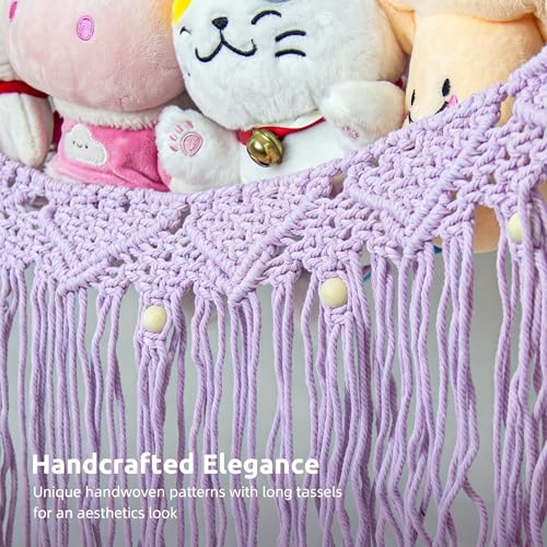 Stuffed Animal Hammock, Net for Stuffed Animals Corner Large, Toy Storage Hammock Plushie Net for Boho Kids Room Nursery Playroom - color: Purple