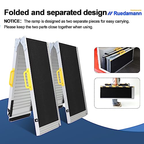 Ruedamann 6FT Portable Wheel Chair Ramp for Home Entrance | Non-Slip Aluminum Folding Handicap Ramps for Wheelchairs, Strollers, Scooters, Stairs, Steps, Curbs, Doorways - size: 6FT Black(Using Height 6-18'')