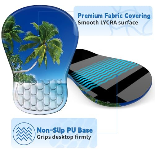 YIWEI Ergonomic Mouse Pad with Wrist Rest for Carpal Tunnel Pain Relief | Memory Foam Wrist Support,Non-Slip Rubber Base, Keyboard Computer Mousepad,Lycra Cloth Surface,Gaming Home Office - color: Beach-3