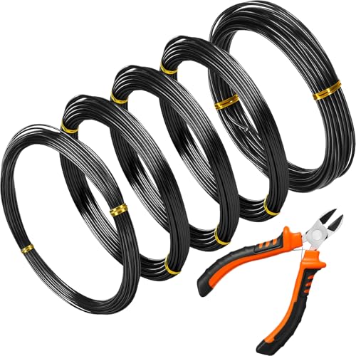 Mudder 5 Roll Aluminum Bonsai Training Wire Tree 160 Feet Total with Bonsai Wire Cutter Anodized Training for Holding Branches Small Trunks(1/1.5/2.0mm,Black) - color: Black, size: 1/1.5/2.0mm