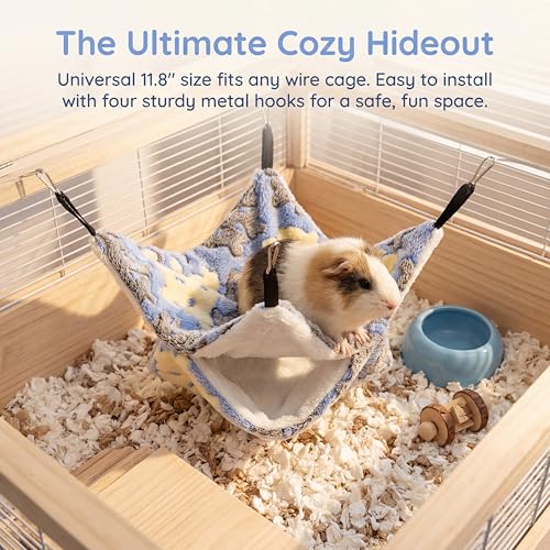 2 Pack Guinea Pig Hammock, Rat Hammock, Double Layer Bed | Cozy double-layer fleece hammock for rats, guinea pigs & more. Warm hideout, sturdy hooks, washable cage accessories.