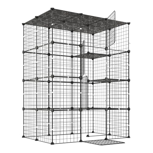 VEVOR Cat Cage 4-Tier 40.98"x27.99"x55" DIY Cat Playpen Indoor Enclosure, Detachable Metal Wire Kennel Crate with 4 Doors, Large Exercise Place Ideal for 1-2 Cats, Kittens and Small Animals, Black - size: 41.0"L x 28.0"W x 55.0"H