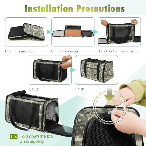 YUDODO 25lbs Cat Carrier Lightproof Soft Sided Pet Carrier for Large Cat | Airline Approved, Lightproof Breathable Design, Side Pockets, Durable Mesh, Foldable and Portable, Digital Camouflage - color: Digital Camouflage（No Privacy Curtain)