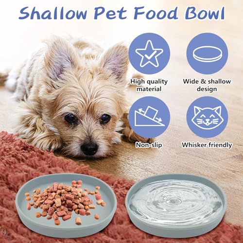 Fhiny 2 PCS Silicone Cat Food Bowls Shallow Dog Bowl 7" Non-Slip Pet Feeding Dishes for Dry and Wet Food Whisker Fatigue Cat Plates for Kitten Puppy and Small Pets (Gray) - color: Grey