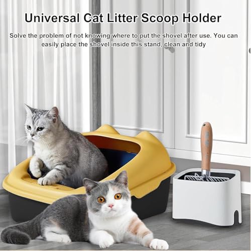 White Cat Litter Scoop Holder, Mini Trash Can with Lid | Kitty Scooper Caddy for Box, Stand Pairs With Most Litter Boxes and Fits Most Scoops