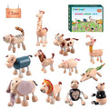 12PCS Bendable Wooden Animal Toys, Fun and Posable Animal Toys for Early Education, Smooth Natural Wood, Safari Farm Wood Animals Learning Toy for Kids