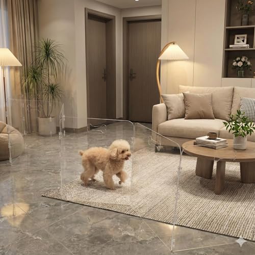 6-Panel Clear Acrylic Freestanding Dog Gate, Folding Pet Barrier | Transparent Puppy Fence with Handles, Foldable Playpen for House, Indoor Stairs, Doorways, Small Dogs & Rabbit - size: 6-Panel