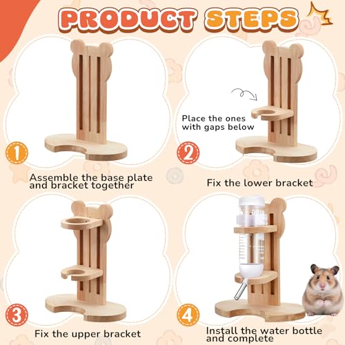 5 Pcs Hamster Cage Accessories, Wood Hamster Play Wooden Platform Water Bottle with Stand Climbing Set for Rat Mice Small Animals Pets Habitats Woodland Decor(Cloud Villa) - style: Cloud Villa