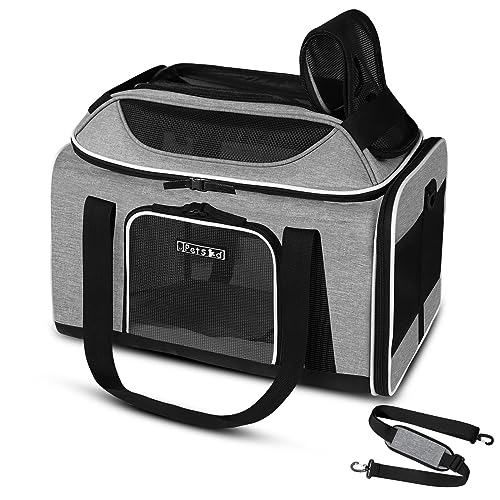 Top-Expandable Small Pet Carrier 18"x13"x9.5" Airline Approved | for Southwest Airlines, Lockable Safety Zippers and Anti-Scratch Mesh, Soft-Sided, Pets Under 10 Lbs, Grey - color: Grey, size: 18.0"L x 13.0"W x 9.5"H
