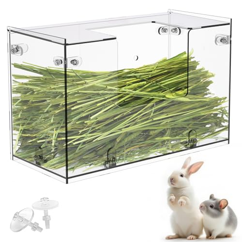 Acrylic Rabbit Hay Feeder with Lid, Transparent Hanging Food Dispenser Hay Feeder for Bunny Rabbits Guinea Pig Cage Chinchillas Hamsters Small Pets and Animals（Small - size: S