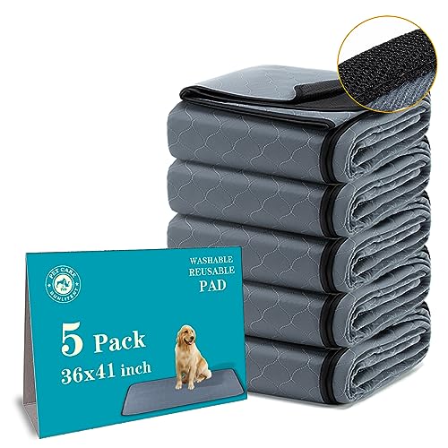 Bunlitent Washable Pee Pads for Dogs 5 Pack, 36x41, Reusable Puppy Pads, Dog Training Pads with Quick Dry, Anti-Slip Dog Cat Pee Pads, Whelping Pads, Potty Pad - color: Gray, size: 36x41 Rectangle-5Pack