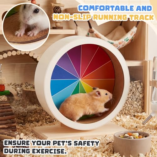 7 Inch Hamster Wooden Silent Wheel, Rainbow Printed Small Animal Exercise Wheel, Quiet Spinner Hamster Running Wheels Prevent Depression Toys for Hamsters, Gerbils, Mice and Other Small Pets - size: Small